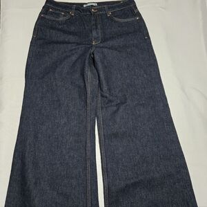 ZARA Woman's Wide Leg Dark Denim Cotton High Waisted Jeans sz 10